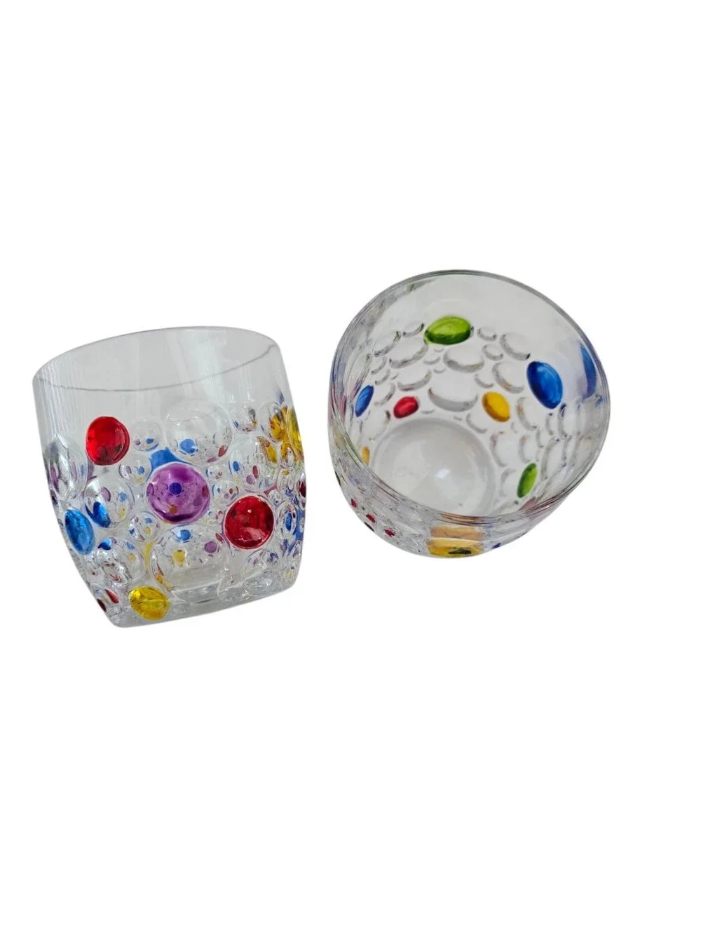 Vintage Murano Style Confetti Art Glass Tumblers Optic Bubble Set of 2